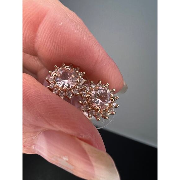 morganite and white topaz halo stud earrings in rose gold over sterling - Picture 2 of 11